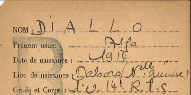 Black M à Verdun , la fiche militaire du tirailleur Alfa Mamadou Diallo